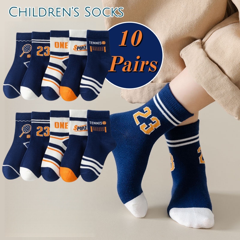 Table Tennis Daily - 10 Pairs Boys Sports Crew Socks
